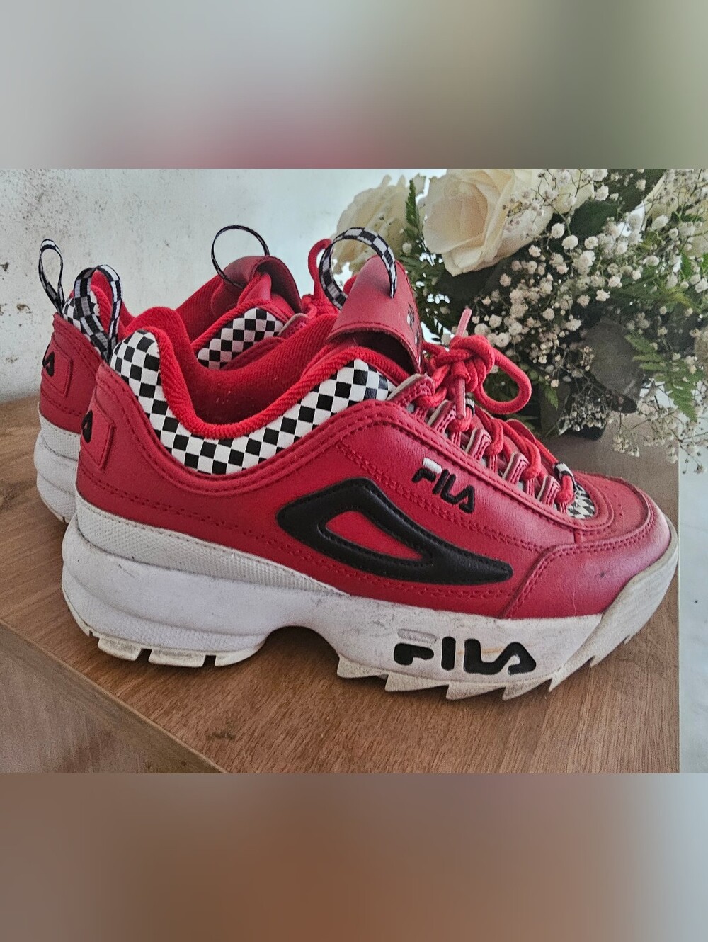 Fila Women's Red & Black Checkerboard Platform Sneakers